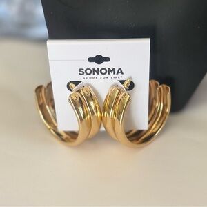 NWT Beautiful Sonoma Shiny Gold Double Chunky Hoop Earrings
